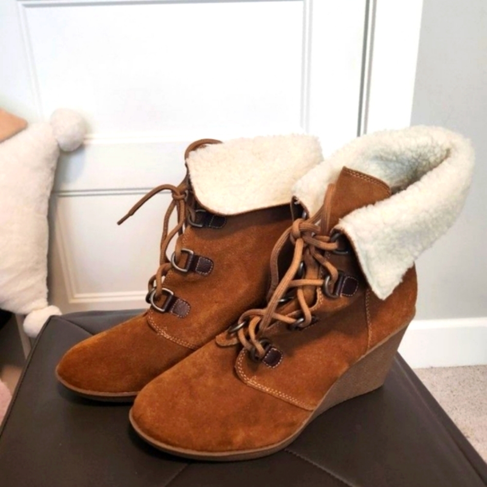 Brown Wedge Heel Women's Boots
